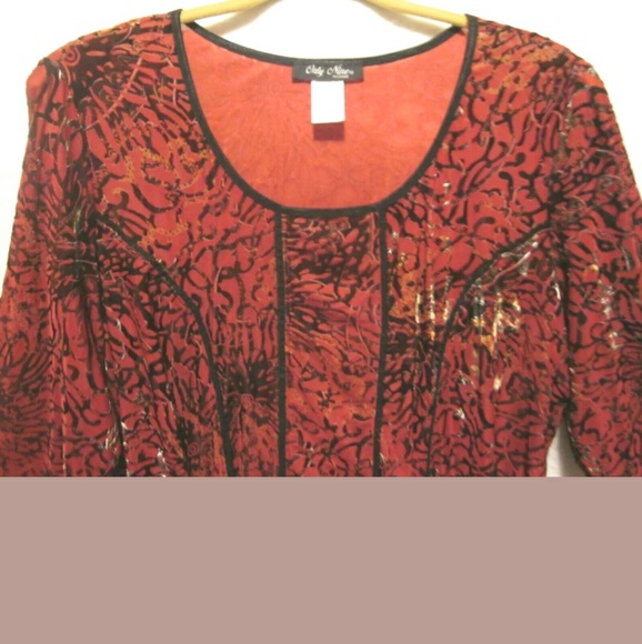 2x Velvet Feel Dressy Blouse Red and Black, shiny and classy.. - Picture 2 of 8